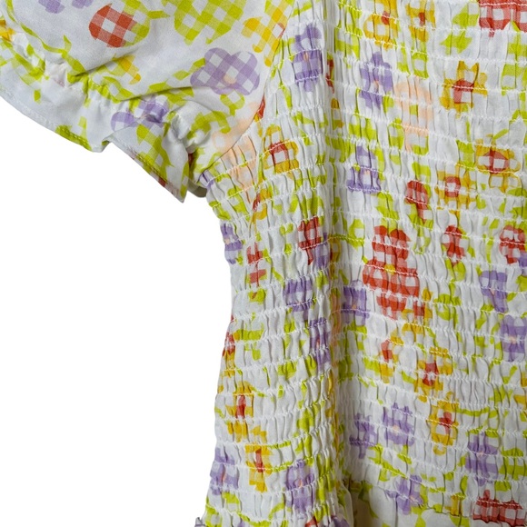 LOFT outlet puff sleeve gingham floral cute cottage dress woman's large - Picture 4 of 8